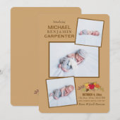 秋の到来 3 フォト 出生発表 招待状 (正面/裏面)