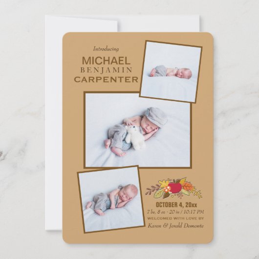 秋の到来 3 フォト 出生発表 招待状 (正面)