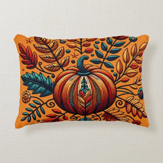 秋の刺繍ダベットカバーと枕 アクセントクッション (正面)
