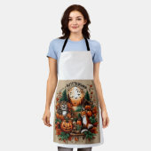 秋の動物とかぼちゃ エプロン (着用した状態)