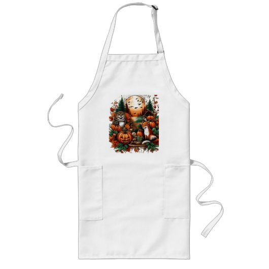 秋の動物とかぼちゃ ロングエプロン (正面)