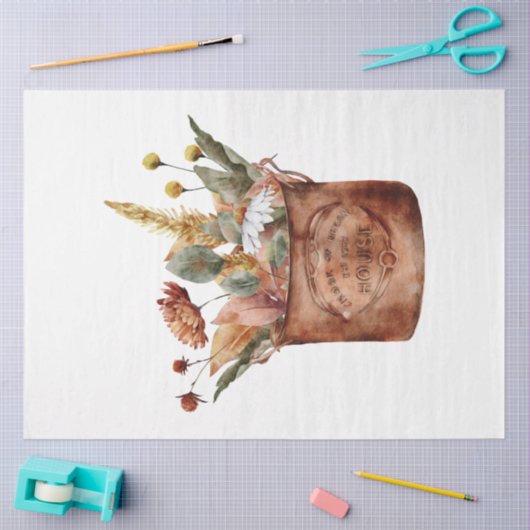 秋の動物とフローラシリーズデザイン11 薄葉紙 (クラフト)