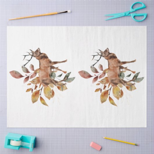 秋の動物とフローラシリーズデザイン30 薄葉紙 (クラフト)