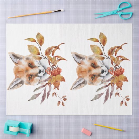 秋の動物とフローラシリーズデザイン38 薄葉紙 (クラフト)