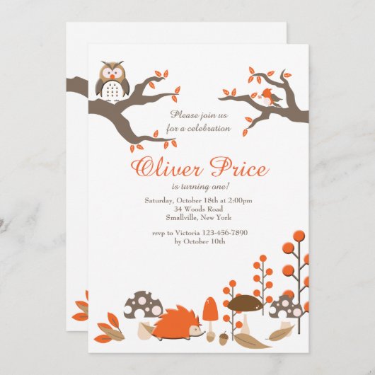 秋の動物の招待状 招待状 (正面/裏面)