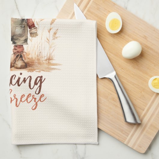 秋の匂いがする – 素朴かかしとサンフラワー キッチンタオル (四つ折り)