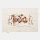 秋の匂いがする – 素朴かかしとサンフラワー キッチンタオル (横)