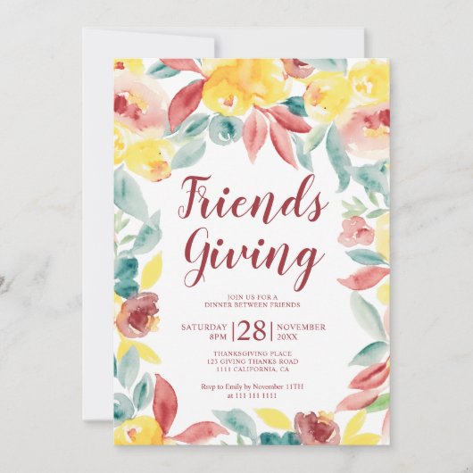 秋の友与え人のフローラの水色感謝祭 招待状 (正面)