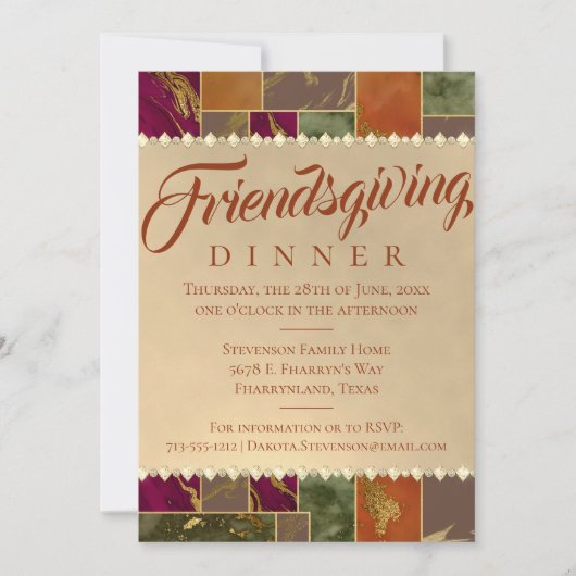 秋の友情 |幾何学的金ゴールド大理石パーティー 招待状 (正面)