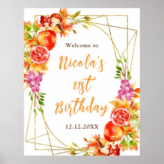 秋の収穫のお誕生日ウェルカム ポスター (正面)