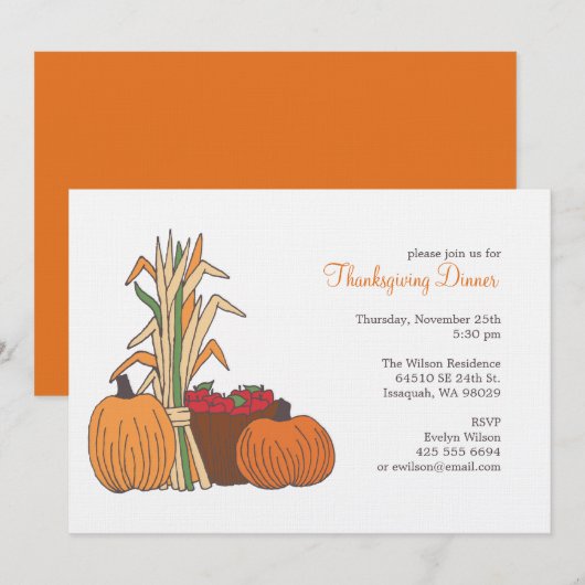 秋の収穫の招待 招待状 (正面/裏面)