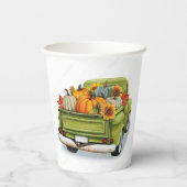 秋の収穫をグリーン・トラック・紙・カップ 紙コップ (裏面)
