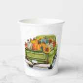 秋の収穫をグリーン・トラック・紙・カップ 紙コップ (正面)