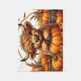 秋の収穫カボチャの間に入った高地の牛 フリースブランケット