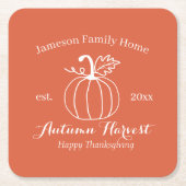 秋の収穫カボチャファミリーサンクスギビング スクエアペーパーコースター (正面)