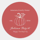 秋の収穫カボチャファミリーサンクスギビング ラウンドシール (正面)