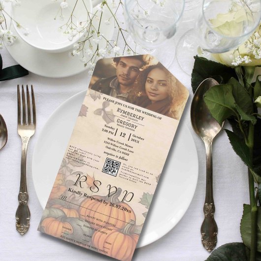 秋の収穫カボチャ写真QRコード オールインワン招待状