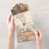 秋の収穫カボチャ写真QRコード オールインワン招待状 (貼ってはがせる)