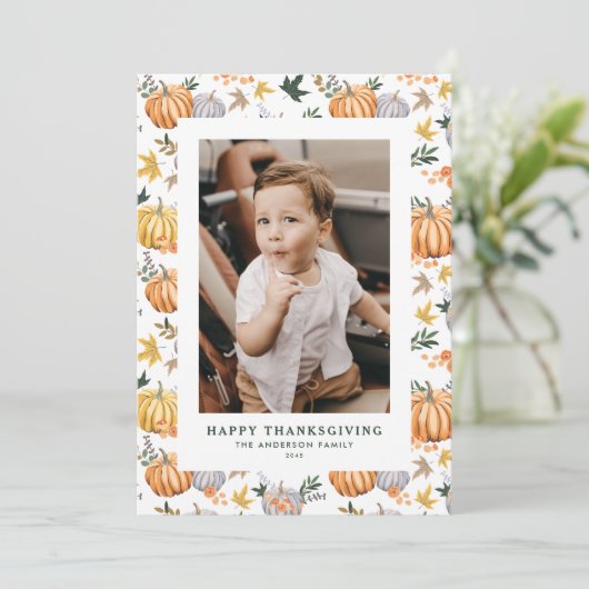 秋の収穫カボチャ幸せな感謝祭の写真 シーズンカード (スタンド正面)