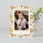 秋の収穫カボチャ模様感謝記念撮影 箔シーズンカード (立ち正面)