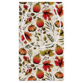 秋の収穫カボチャ、どんぐりと秋の葉 スモールペーパーバッグ (裏面)