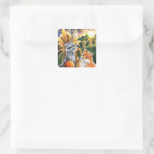 秋の収穫コーンレッドキツネラクーンウォーターカラーアート スクエアシール (バッグ)