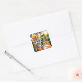 秋の収穫コーンレッドキツネラクーンウォーターカラーアート スクエアシール (封筒)