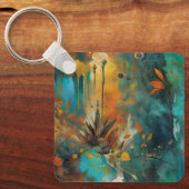 秋の収穫ティール（緑がかった色）ラスト金ゴールド抽象芸術 キーホルダー (正面)