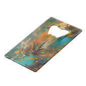 秋の収穫ティール（緑がかった色）ラスト金ゴールド抽象芸術 クレジットカード栓抜き (裏面アングル)