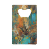 秋の収穫ティール（緑がかった色）ラスト金ゴールド抽象芸術 クレジットカード栓抜き (裏面)