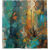 秋の収穫ティール(緑がかった色)ラスト金ゴールド抽象芸術 シャワーカーテン (正面)