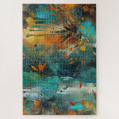 秋の収穫ティール（緑がかった色）ラスト金ゴールド抽象芸術 ジグソーパズル (縦)