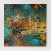 秋の収穫ティール(緑がかった色)ラスト金ゴールド抽象芸術 ジグソーパズル (横)