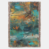 秋の収穫ティール(緑がかった色)ラスト金ゴールド抽象芸術 スローブランケット (正面縦)