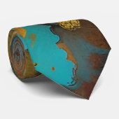 秋の収穫ティール(緑がかった色)ラスト金ゴールド抽象芸術 ネクタイ (ロール)