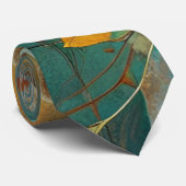 秋の収穫ティール(緑がかった色)ラスト金ゴールド抽象芸術 ネクタイ (ロール)