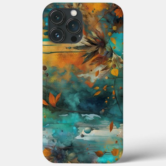 秋の収穫ティール(緑がかった色)ラスト金ゴールド抽象芸術 Case-Mate iPhoneケース (裏面)