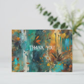 秋の収穫ティール（緑がかった色）錆び金ゴールド抽象芸術ありがとう サンキューカード (スタンド正面)