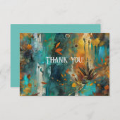 秋の収穫ティール（緑がかった色）錆び金ゴールド抽象芸術ありがとう サンキューカード (正面/裏面)
