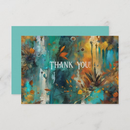 秋の収穫ティール（緑がかった色）錆び金ゴールド抽象芸術ありがとう サンキューカード (正面/裏面)