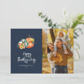 秋の収穫ネイビーブルー幸せな感謝写真 シーズンカード (スタンド正面)