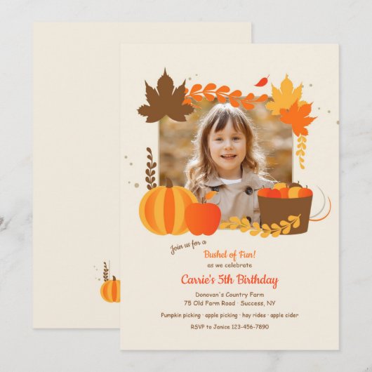 秋の収穫フォト 招待状 (正面/裏面)