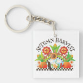 秋の収穫フォークアートパンプキンアンドサンフラワー秋 キーホルダー (正面)