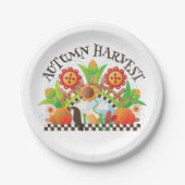 秋の収穫フォークアートパンプキンアンドサンフラワー秋 ペーパープレート (正面)