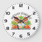 秋の収穫フォークアートパンプキンアンドサンフラワー秋 ラージ壁時計 (正面)