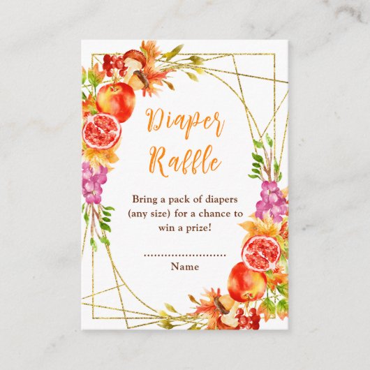 秋の収穫ベイビーシャワーディーパーラッフル エンクロージャーカード (正面)