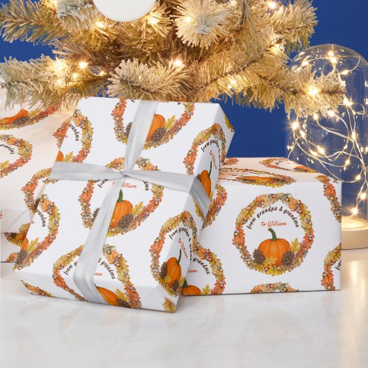 秋の収穫リース感謝祭ラッピング紙 ラッピングペーパー (クリスマス)