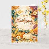 秋の収穫感謝祭のカボチャのイラスト カード (黄色い花)