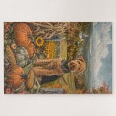 秋の収穫感謝祭の愛犬 ジグソーパズル (横)