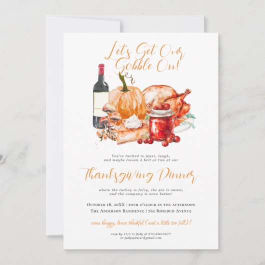 秋の収穫感謝祭ディナーパーティー 招待状 (正面)